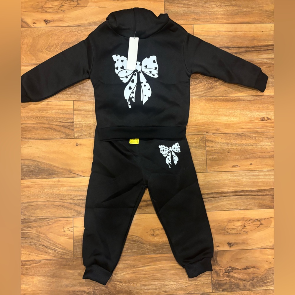 Kids Black Bow Print Joggers